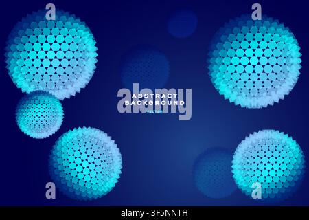 Abstract blue geometric spheres vector background, glowing hexagon pattern circles on dark blue, futuristic tech design template. Stock Vector