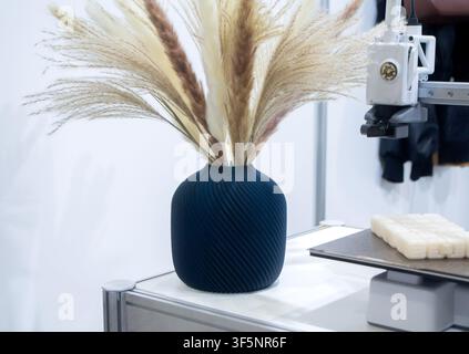Art model printed on 3D printer. Object created on 3D printer from molten plastic. 3D printed creative object. Modern new modern additive progressive technologies. 3D printing technology Stock Photo
