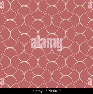 Seamless vector pattern of delicate dotted wavy lines forming an abstract geometric mesh on a coral background. Elegant tile for textile and wallpaper Stock Vector
