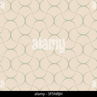Seamless vector pattern of delicate dotted wavy lines forming an abstract geometric mesh on a beige background. Elegant tile for textile and wallpaper Stock Vector