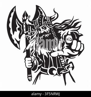 Viking Warrior with Battle Axe Art Stock Vector