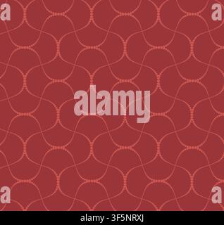 Seamless vector pattern of delicate dotted wavy lines forming an abstract geometric mesh on a red background. Elegant tile for textile and wallpaper. Stock Vector