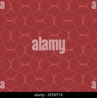 Seamless vector pattern of delicate dotted wavy lines forming an abstract geometric mesh on a red background. Elegant tile for textile and wallpaper. Stock Vector