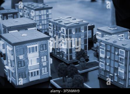 Art models buildings printed on 3D printer. Different objects created on 3D printer from molten plastic. 3D printed different objects. Modern new modern additive progressive technologies. 3D printing Stock Photo