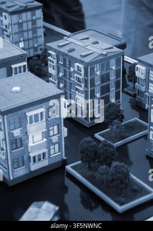 Art models buildings printed on 3D printer. Different objects created on 3D printer from molten plastic. 3D printed different objects. Modern new modern additive progressive technologies. 3D printing Stock Photo