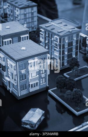 Art models buildings printed on 3D printer. Different objects created on 3D printer from molten plastic. 3D printed different objects. Modern new modern additive progressive technologies. 3D printing Stock Photo