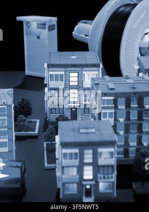 Art models buildings printed on 3D printer. Different objects created on 3D printer from molten plastic. 3D printed different objects. Modern new modern additive progressive technologies. 3D printing Stock Photo
