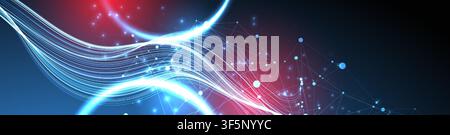 Abstract futuristic technology background with glowing light waves and network lines. Vector Stock Vector