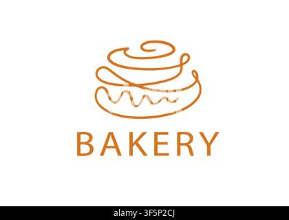 Minimal bakery outline logo with cinnamon roll Stock Vector
