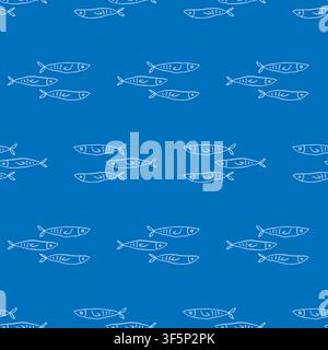 Blue fish seamless pattern with small fish icons Stock Vector