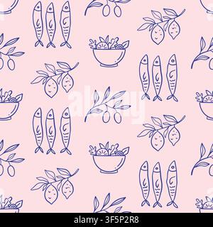 Italy Mediterranean food vector seamless pattern Stock Vector