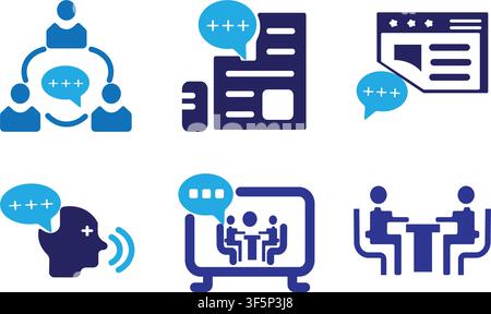 Communication flat icon set with editable stroke for social interface design Stock Vector