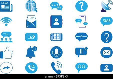 Communication flat icon set with editable stroke for social interface design Stock Vector