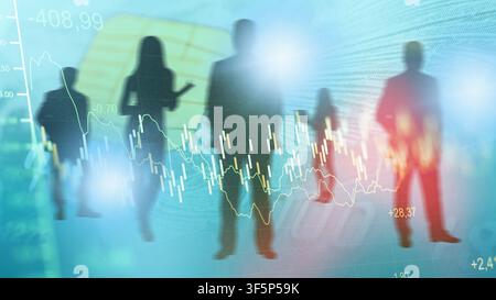 Business chart shows stock exchange trading activity with figures in background Stock Photo