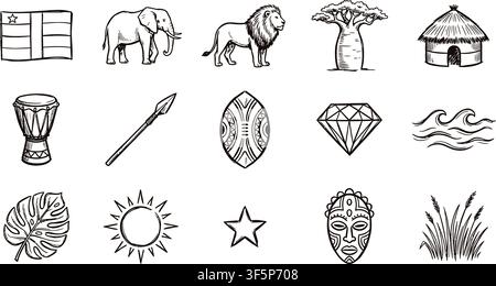 Central African Republic Independence Day vector graphics featuring national flags and African elephants and majestic lions and baobab trees and tradi Stock Vector