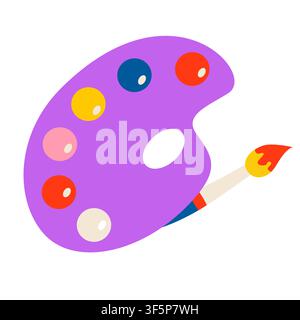 Palette with colorful paints and artist paintbrush. Flat vector illustration for art studio, painting tutorial, creative workshop Stock Vector