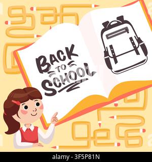 Background with Back to School text. Flat vector illustration for education campaigns, classroom decor, school event materials Stock Vector