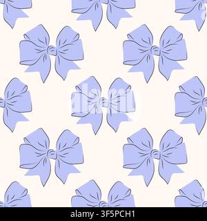 Seamless pattern with hand drawn purple bow. Decorative ribbon ornament for gift wrapping paper and textile design. Festive background illustration for birthday or holiday event. Stock Vector