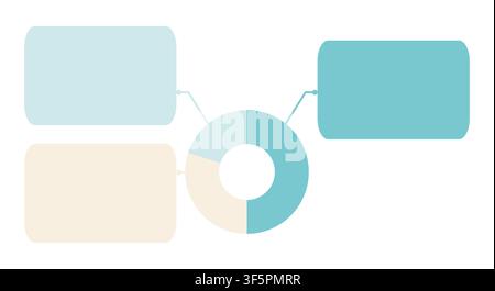 Minimal business infographic template with pie chart, three text boxes, and pointer lines isolated on white background. Flat style. Vector Stock Vector