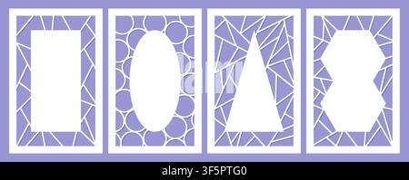 Abstract geometric banners design. Decorative openwork postcards with empty space for text. Templates for laser cutting. Modern invitation cards Stock Vector