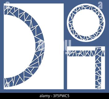 Openwork geometric templates. White laser cutting design elements. Abstract simple decoration, luxury backdrops for invitation, postcards, banners Stock Vector