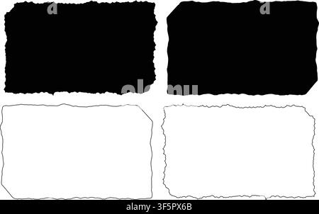 A set of four rectangular frames with hand drawn rough edges in black and white vector illustration style Stock Vector