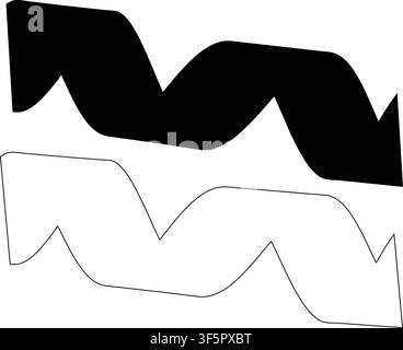 Two abstract wavy ribbon shapes in black and outline versions, modern flat graphic design element Stock Vector