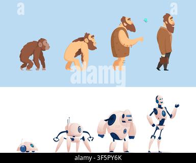 Evolution of man from ape to robot vector illustration Stock Vector