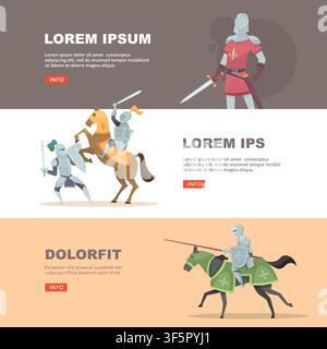 Medieval knights website banner set vector illustration Stock Vector
