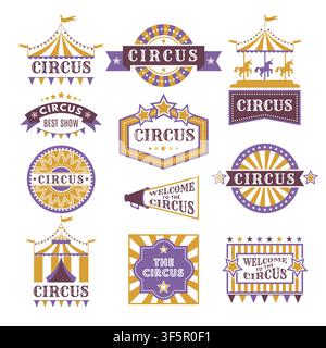 Vintage circus badges and labels vector set Stock Vector
