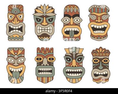 Tribal tiki masks seamless vector pattern Stock Vector