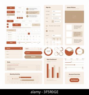 Web and mobile app UI kit dashboard design elements vector template Stock Vector