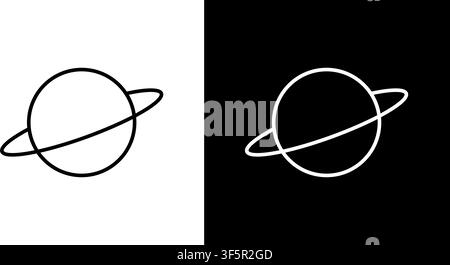 Planet With Rings Line Icon Set. Astronomy, Space Exploration, And Celestial Bodies Outline Symbol Collection. Cosmic Design Elements. Editable Stroke Stock Vector