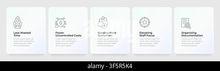Operational workflows efficiently feature cards layout Stock Vector
