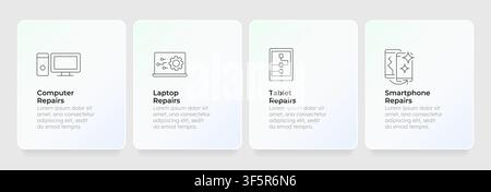User friendly device maintenance feature cards layout Stock Vector