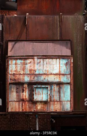 heavily corroded industrial metal enclosure Stock Photo