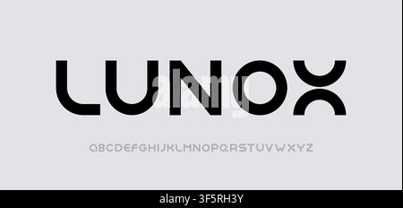 Modern geometric uppercase alphabet bold rounded futuristic sans typography. Font branding logo identity headlines design Stock Vector