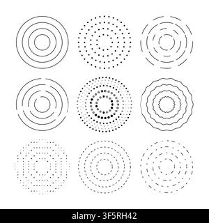 Circle dot vector pattern round line background design. Abstract circle frame circular spiral line wave design Stock Vector