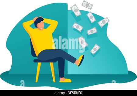 Passive Incomes - Business cartoon concept, resting person earning money. Vector illustration Stock Vector