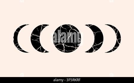 Moon phases celestial cycle black marble texture lunar modern astronomy background design template Stock Vector