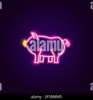 Pink Pig Neon Sign Stock Vector