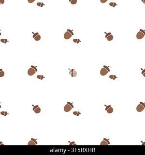 Vector seamless pattern with brown acorns on white background. Minimalist autumn print for back to school, thanksgiving, packaging, and paper. Stock Vector