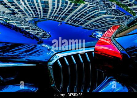 Reflections on the hood of a BMW car Stock Photo