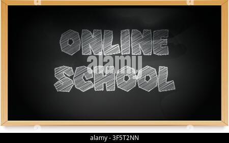 Realistic school board. 3d blackboard online classes, chalkboard wooden frame teacher chalk writing text back to school student education offer university study vector illustration original artwork Stock Vector