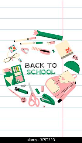 Back to School Green Vertical Banner Stock Vector