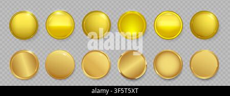 Gold medal with metallic frame and embossed badge design on reflective surface creates luxurious award presentation for winners and achievement Stock Vector