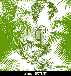 Tropical palm leaves, jungle leaves. Seamless pattern with palm leaves on a white background. Hand drawn. Not AI, vector illustration. Stock Vector