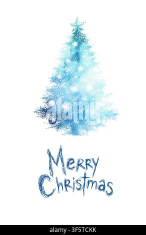 Blue watercolor Christmas tree on a white background. Hand drawn. Not AI, vector illustration. Stock Vector