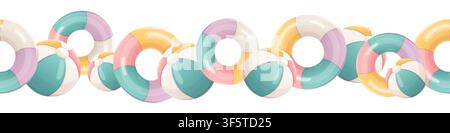 A seamless vector border multicoloured inflatable rings Stock Vector