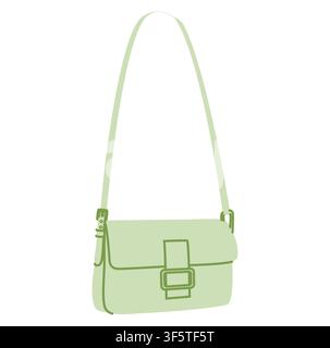 Baguette Cross-Body Bag silhouette. Fashion accessory technical illustration. Vector satchel front 3-4 view for Men, women, unisex style, flat handbag CAD mockup sketch outline isolated Stock Vector